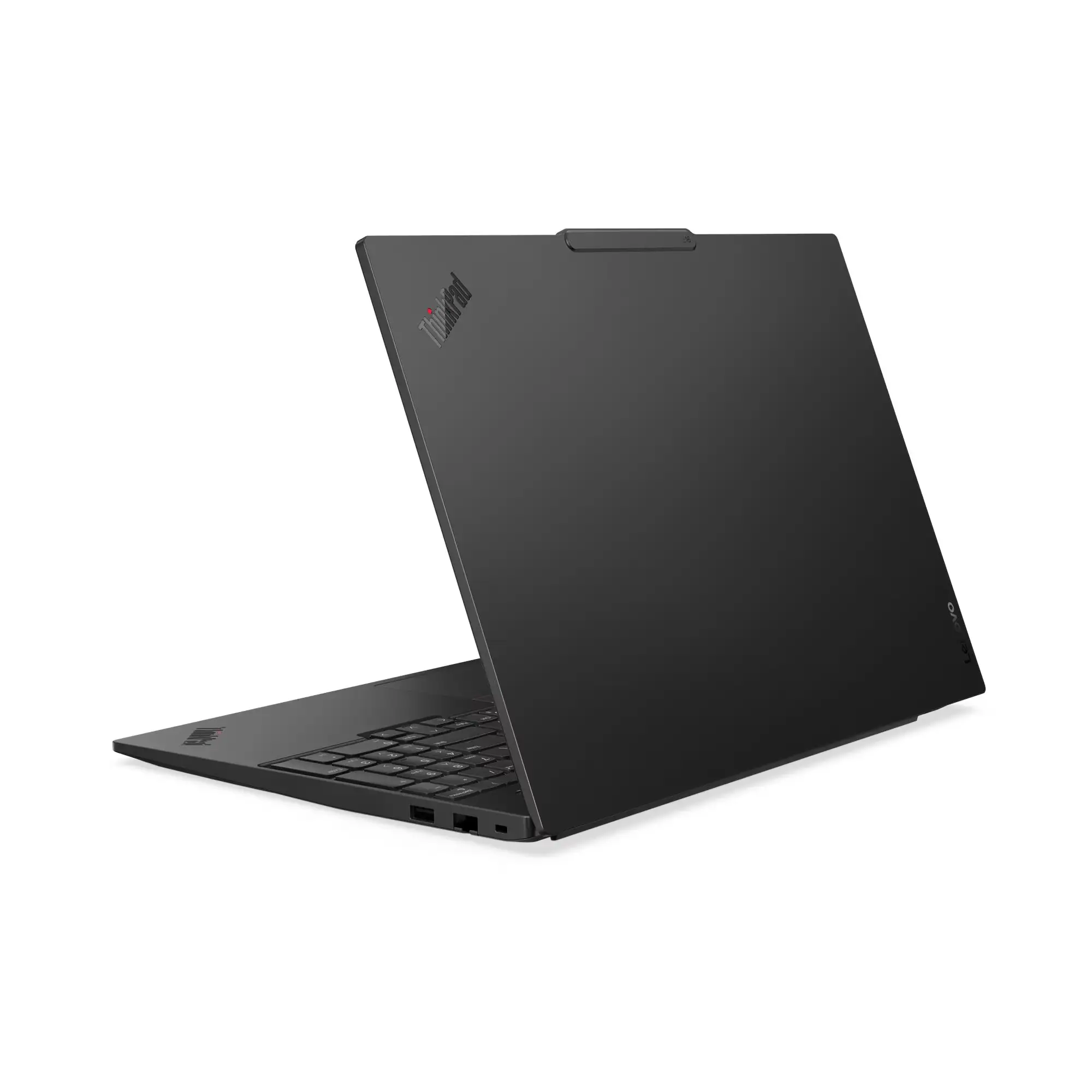 Grafika pokazuje otwartego czarnego laptopa od tyłu
