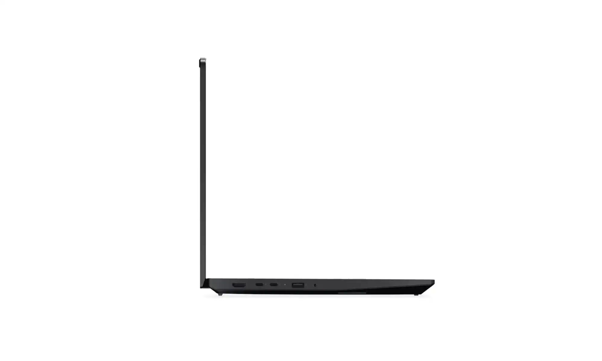 Otwarty, czarny laptop ThinkPad T14s G7 ustawiony w prawą stronę, widziany bokiem