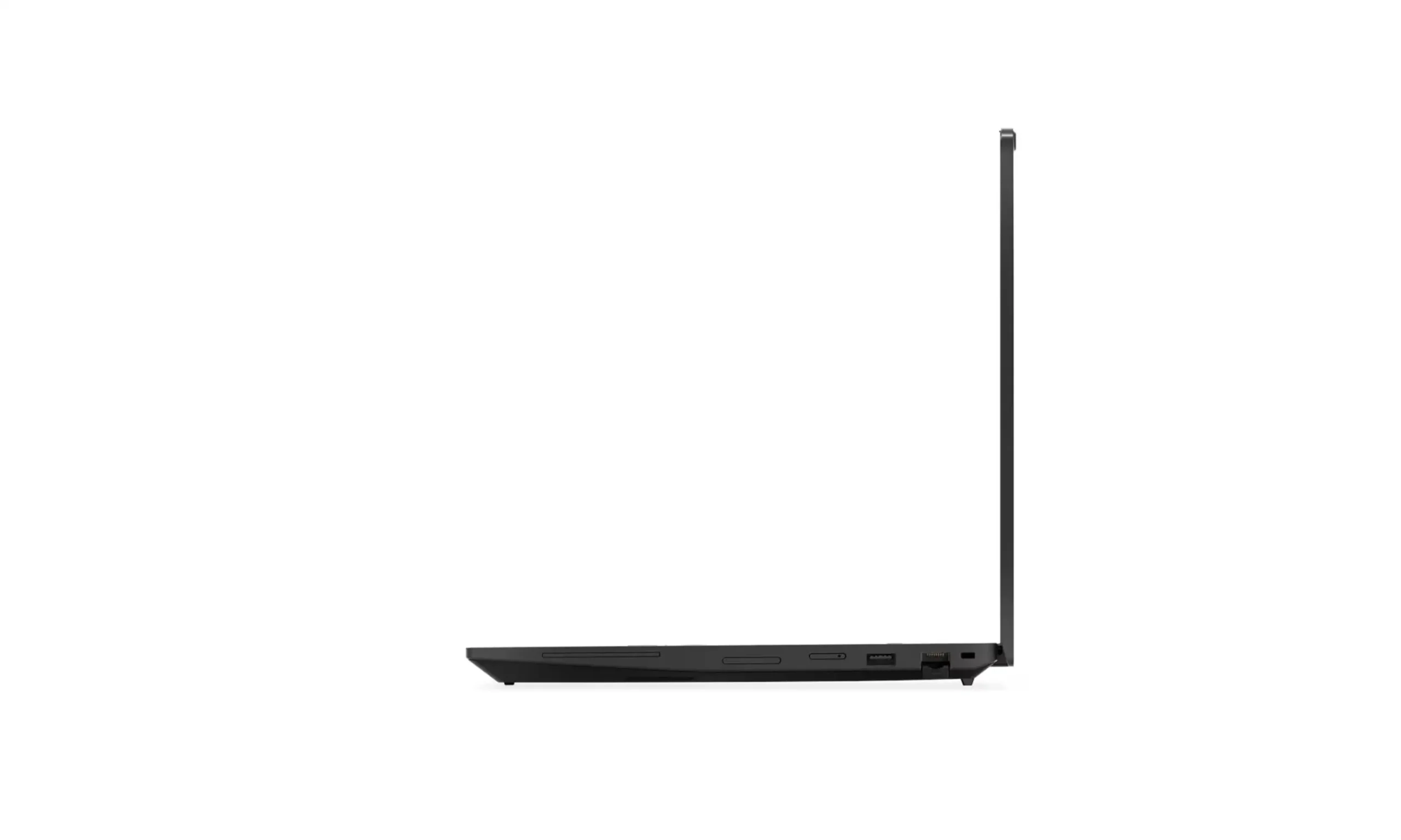 Zdjęcie ukazuje bok czarnego otwartego laptopa