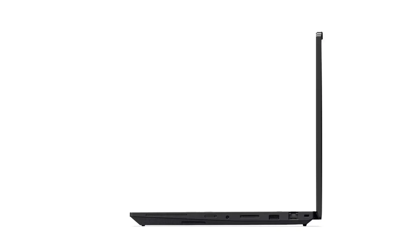 Otwarty laptop Lenovo widziany od boku z widocznymi portami